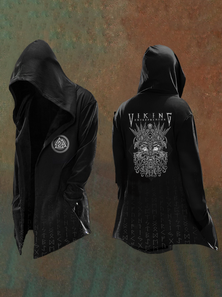 Men's Nordic Mythology Viking Warrior Dark Printed Totem Vintage Hooded Jacket / Rvogue / Rvogue