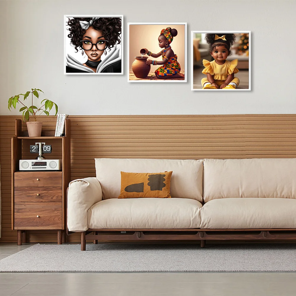 3pcs Diamond Painting - Full Round Drill - Girl(Canvas|30*30cm)