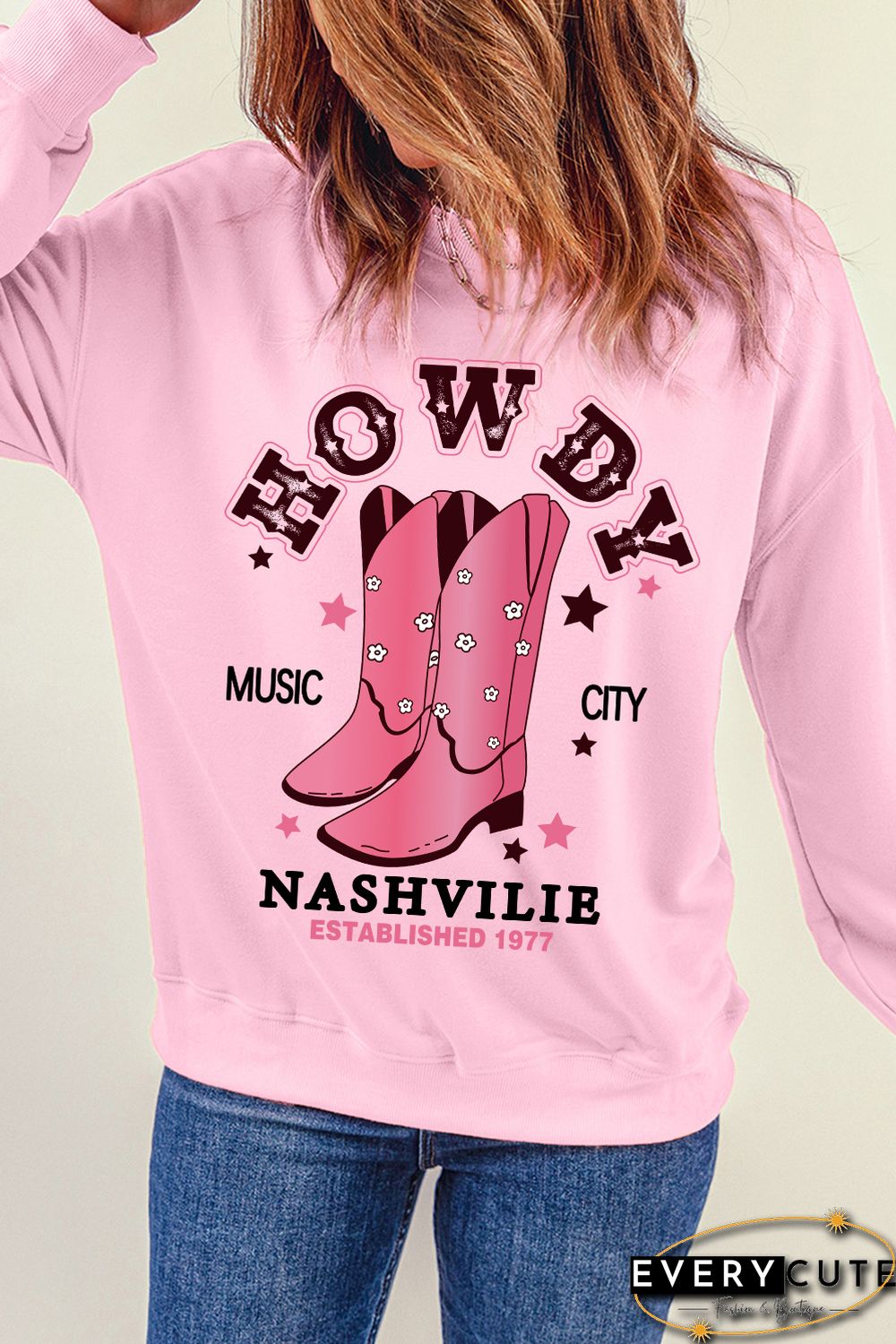 Pink HOWDY NASHVILLE Vintage Western Graphic Sweatshirt