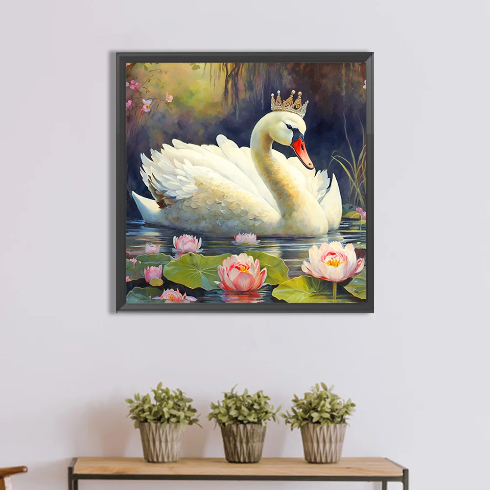 Full Round Diamond Painting 30*30cm - White Swan
