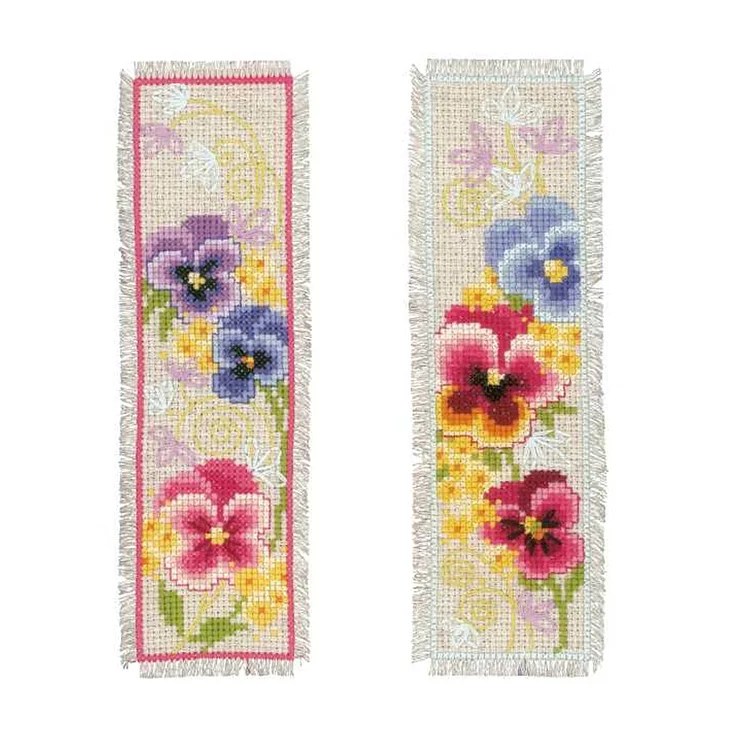 Counted Cross Stitch Flowers Bookmarks 14CT 2-Strand DIY Embroidery Set 18x6cm
