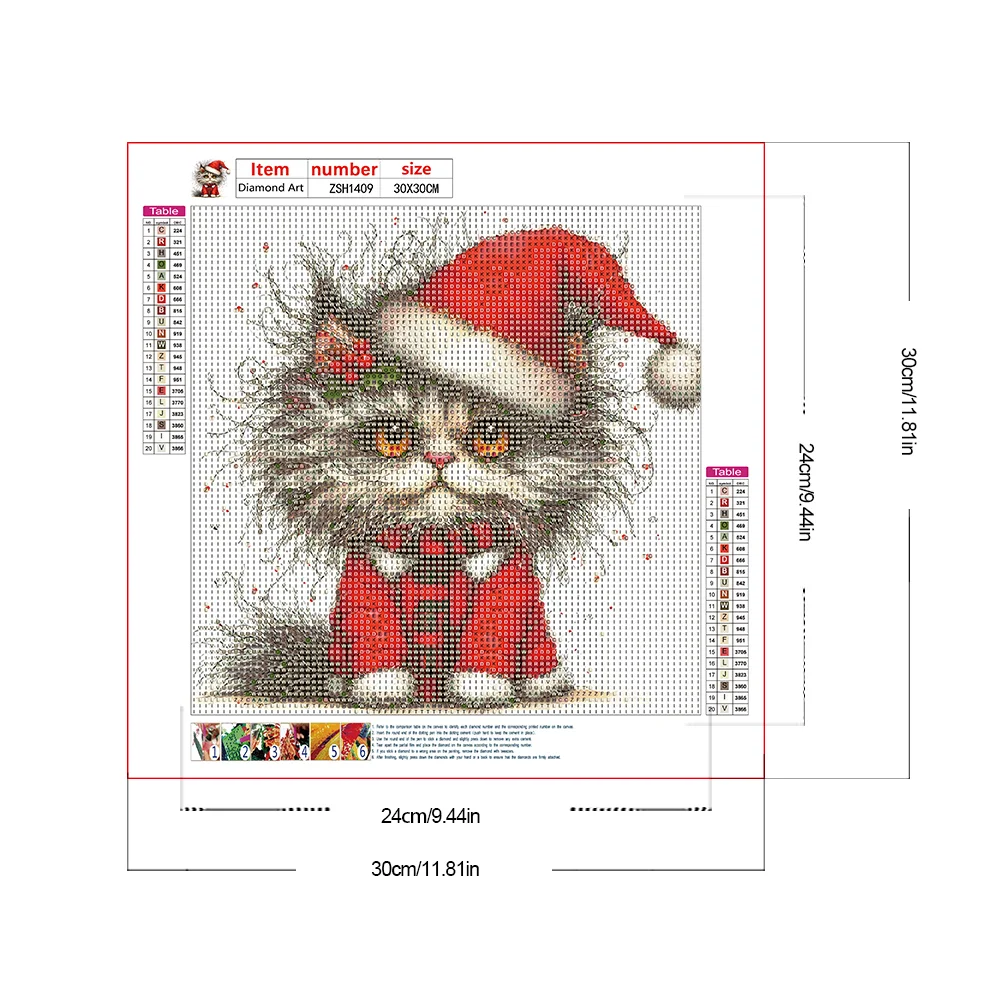 Diamond Painting - Full Round Drill - Xmas Cat(Canvas|30*30cm)