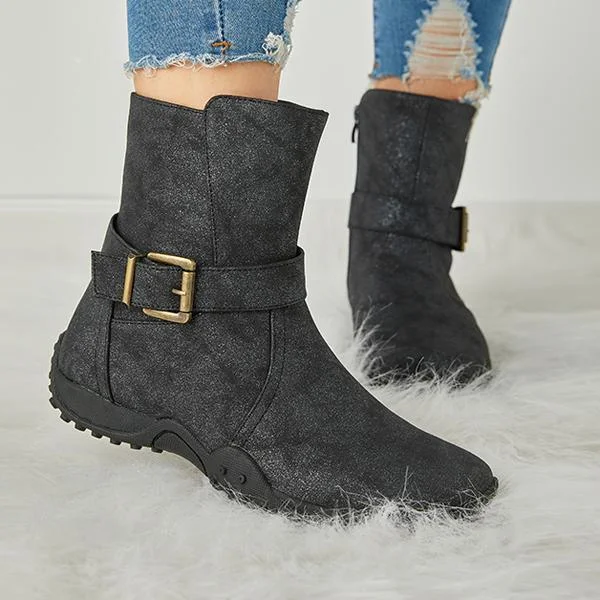 Women's Winter Warm Zipper Flat Snow Boots