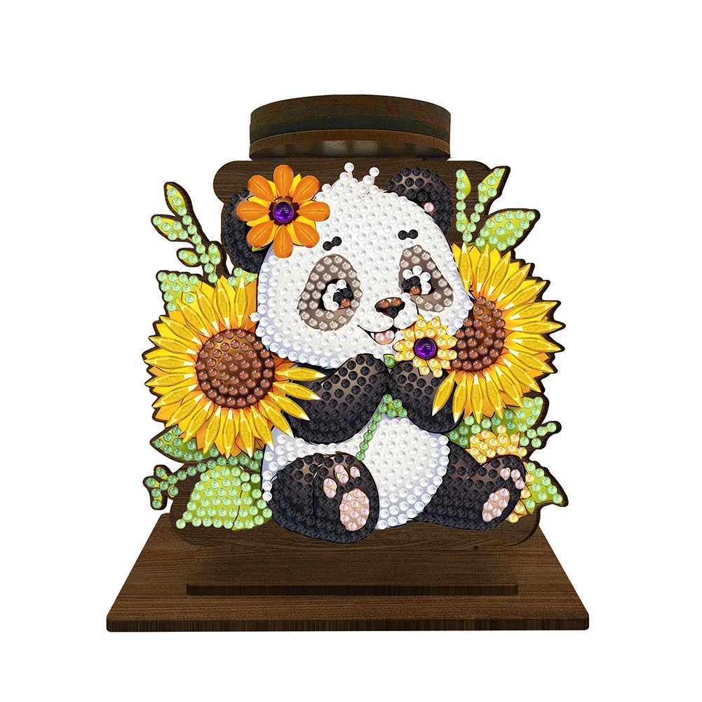 DIY Sunflower Panda Diamond Painting Desktop Candle Holder Gifts for Family Friends