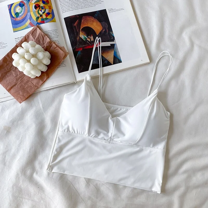 Billionm New Ice Silk Camisole Female Seamless Fit Women's Tank Top Sexy V-Collar Push Up Underwear Summer