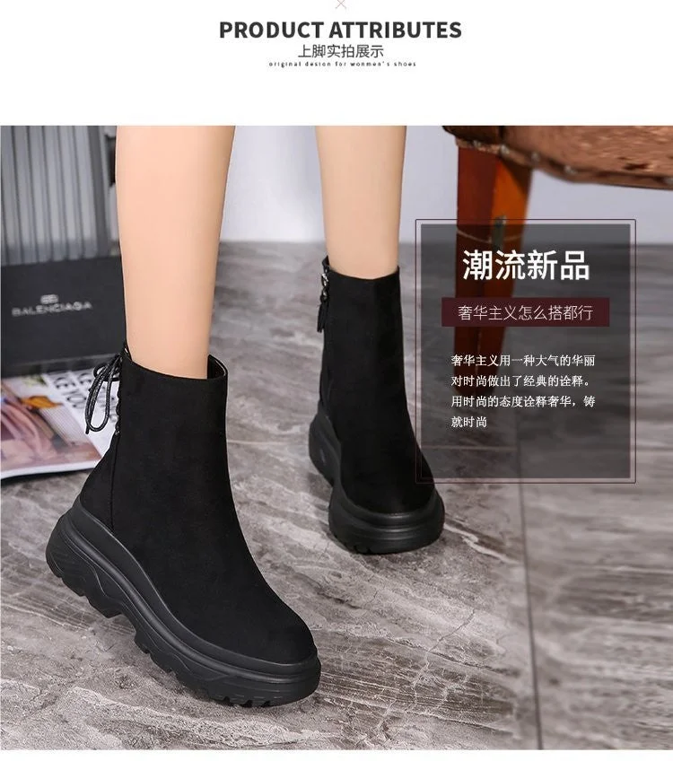 HOT Winter New Casual Platform Women's Snow Boots High Heel Waterproof Warm Pluss Female Short Boots Lace Up Woman Cotton Shoes