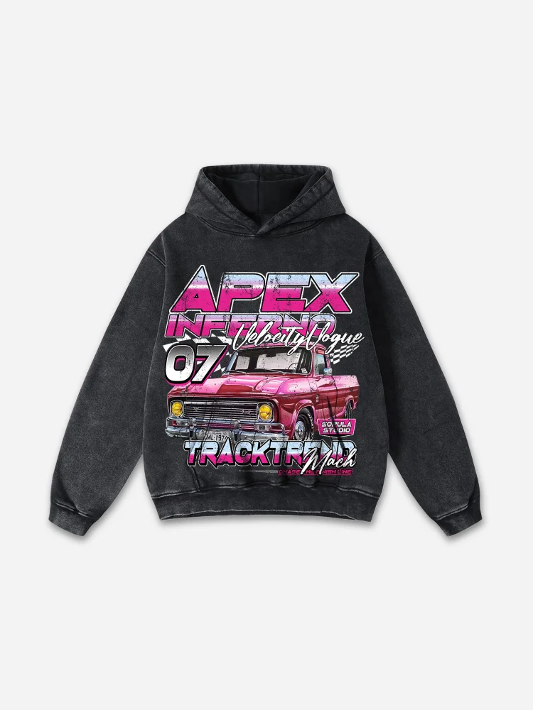Racing Apex Print Washed Hoodie