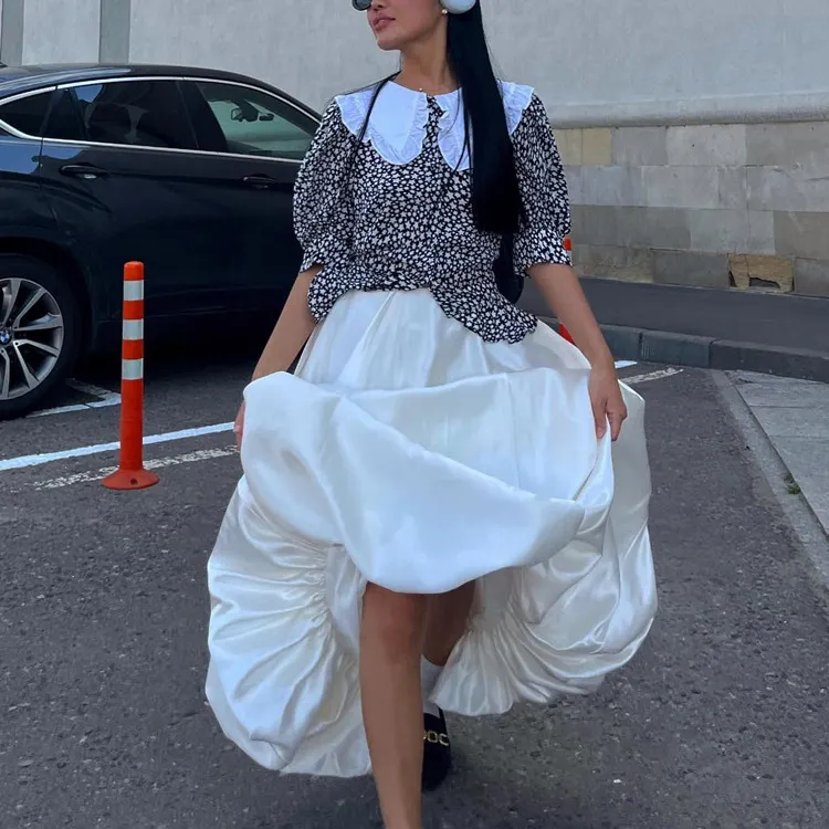 Churchf Churchf New 2024 Spring Balloon Dress Is Fashionable, Casual, Simple And Pure Color And Versatile With High Waist