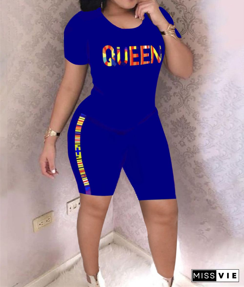 Casual O Neck T Shirt Biker Shorts Tracksuits