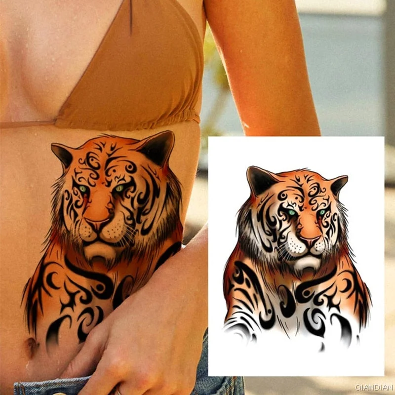 Large Tiger Lion Black Flower Fake Tattoo Sticker For Women Rose Fox BirdTemporary Tattoos DIY 3D Water Transfer Tatoos Girl Man