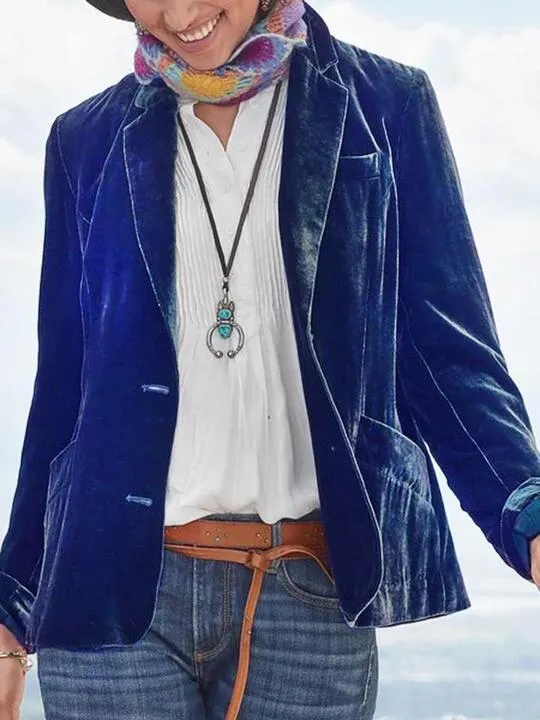 Lapel Plain Loose Velvet Coat