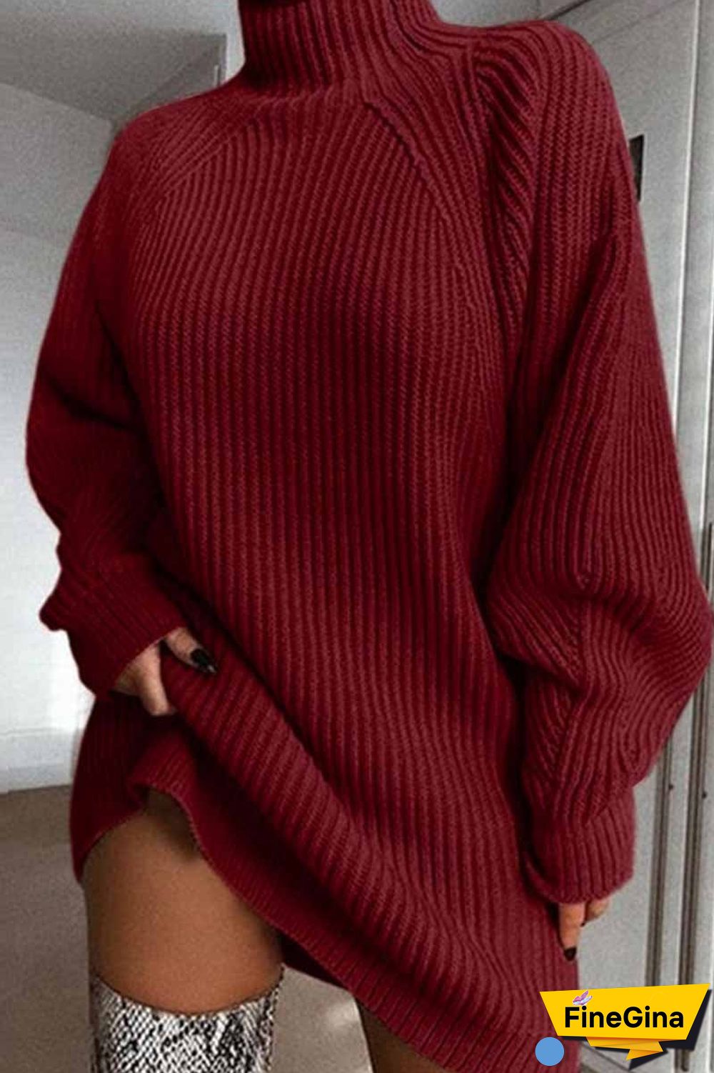 Loose High Neck Striped  Mini Dress