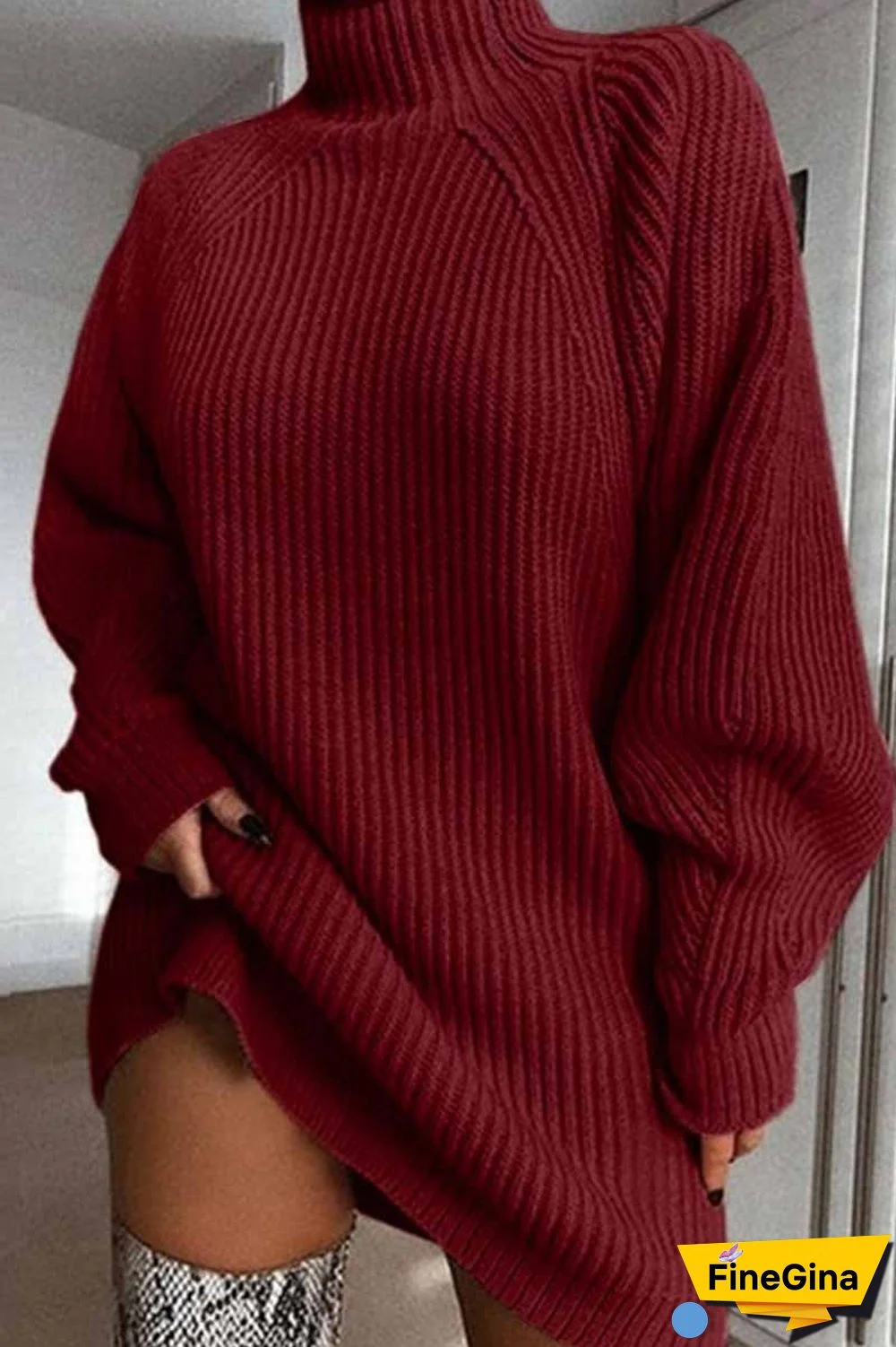 Loose High Neck Striped  Mini Dress