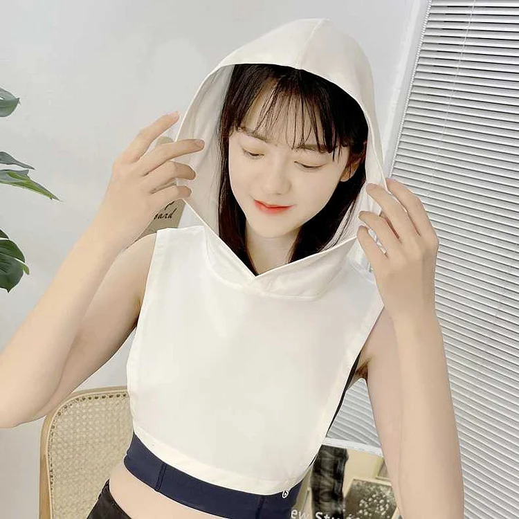 Women Girls Fake Collar with Hoodie Cap Autumn Ladies Half-Shirts Sweater Decorative Sunscreen Hat Clothes Accessories