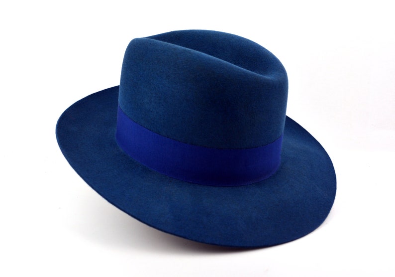 Fedora | | Indigo Blue Wide Brim Hat Men 