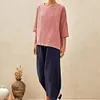 Gioiacombo&trade; Top larghi in cotone e lino con scollo tondo da donna