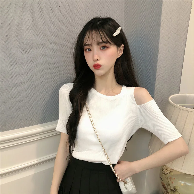 Uveng Uveng Summer New Korean Version Of The Slimmed Inside The Bottom T-Shirt Sexy Hollow Individual Knitted Shirt