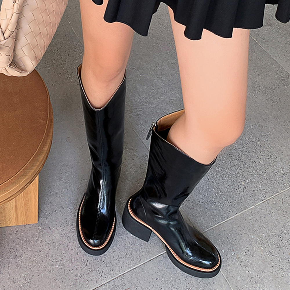 70mm Women Fashion Block Heel Zipper Boots-vocosishoes