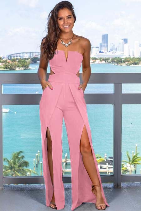  Chic Black Jumpsuit  Strapless Sleeveless Cutout Slit Long Wide Leg JP0007