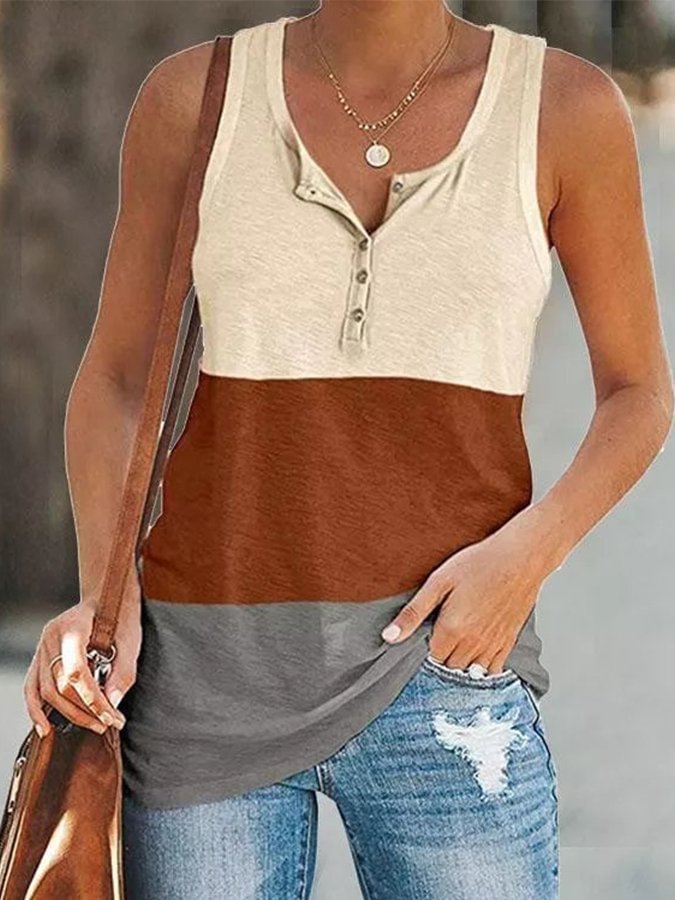 Women's Colorblock Button Decoration Tank Top