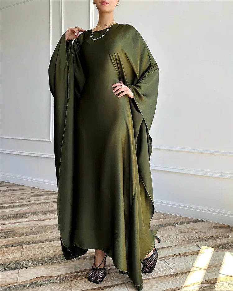 Women's Round Neck Solid Color Satin Dress
