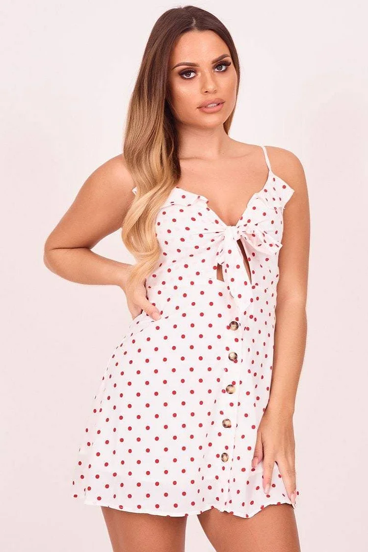 White & Red Polka Dot Summer Dress Katch Me