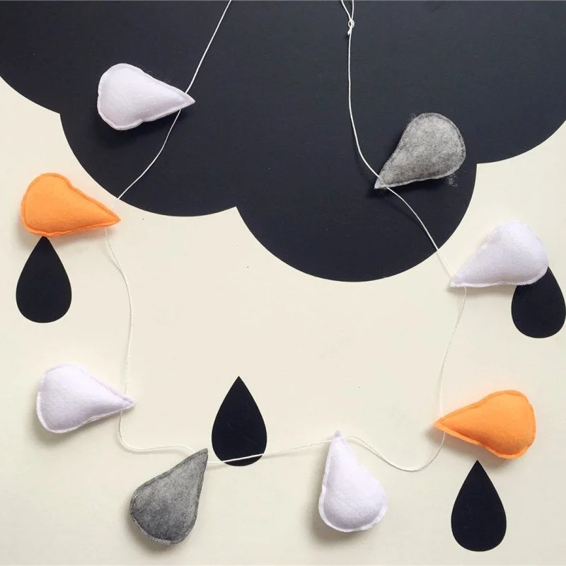 Ins Nordic Felt Raindrops Garland Wall Hanging Ornament Water Drops Banners Kids Room Decoration Children's Clothing Store Props