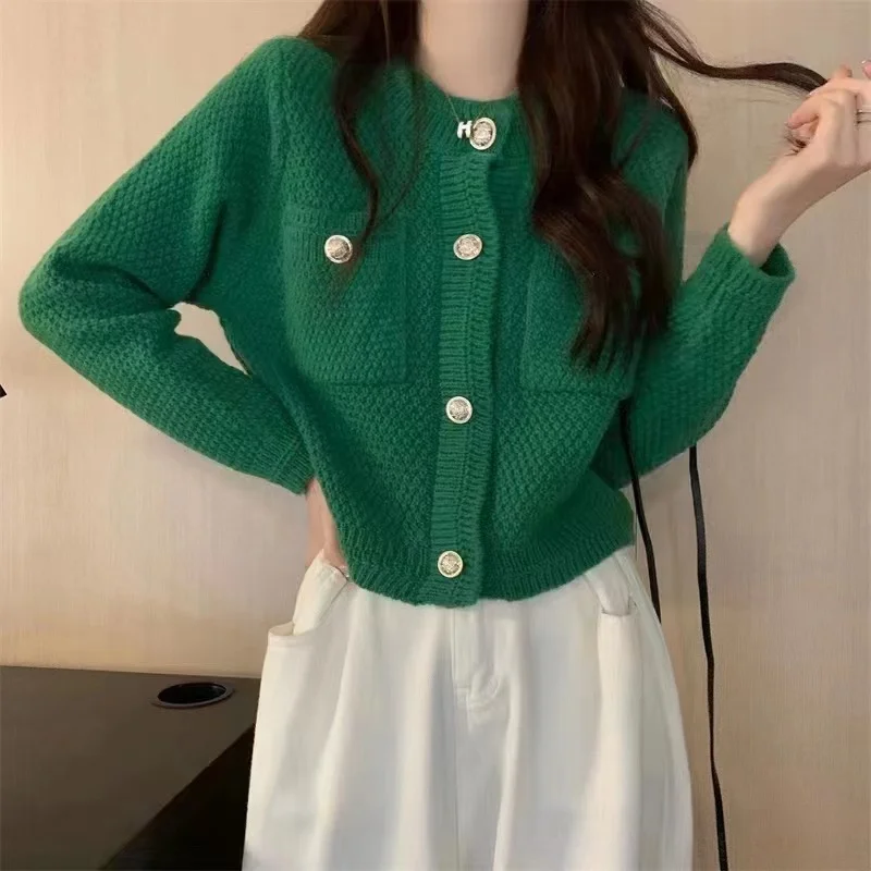 Ueong Ueong Fragrant Wind Single Breasted Pocket Knit Coat Female In The Spring And Fall Of 2024 New Loose Show Thin Sweater Cardigan Women