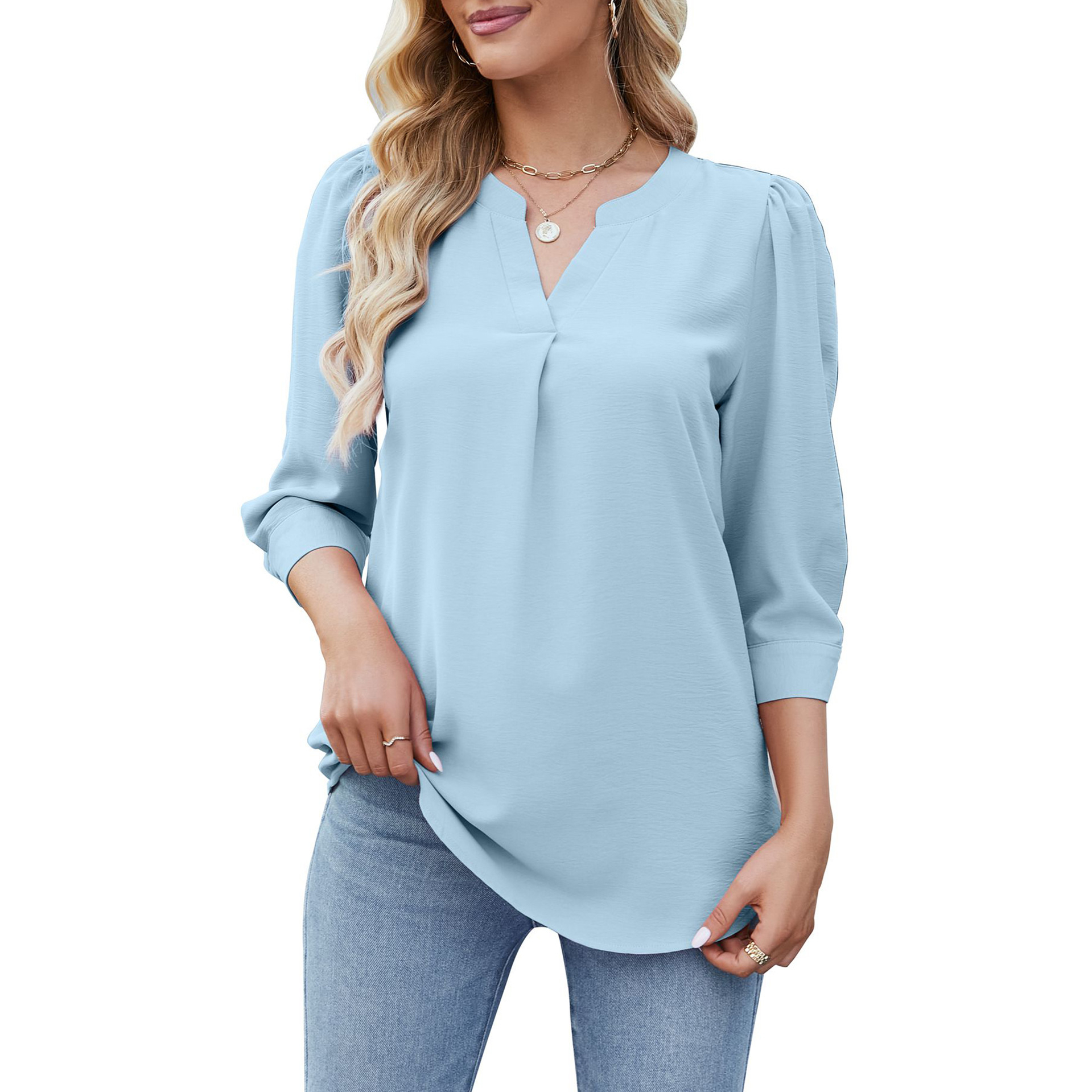 Casual Short Sleeve Chiffon Elegant V Neck Loose Vintage Blouse