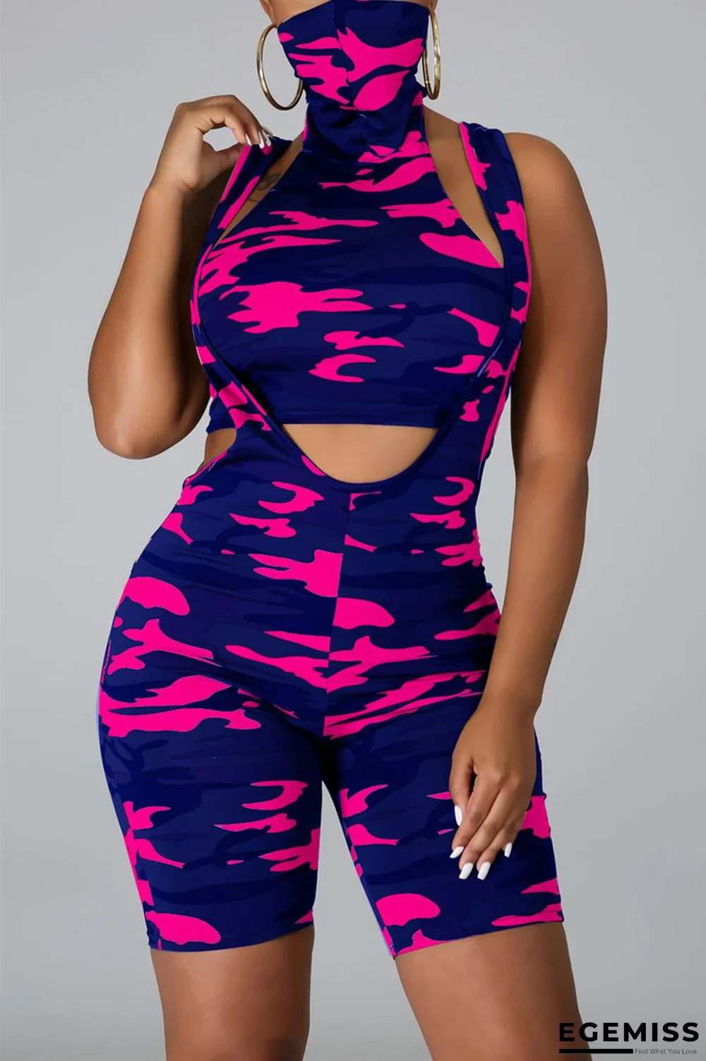 Dark Blue Fashion adult Ma'am Street Camouflage Two Piece Suits pencil Sleeveless Two Pieces | EGEMISS