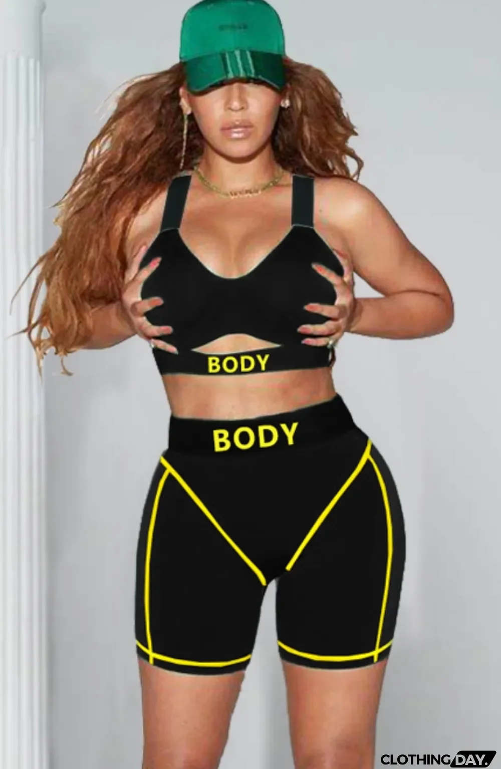 Summer Sports Print Black Bra and Biker Shorts 2PC Set