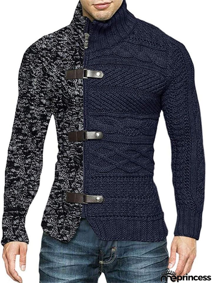 Contrast Color Zipper Turtle Neck Sweaters