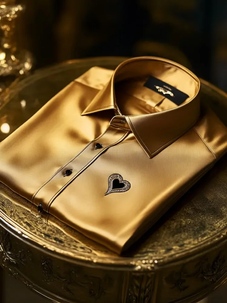 Men's Luxury Satin Long Sleeve Button Down Shirt