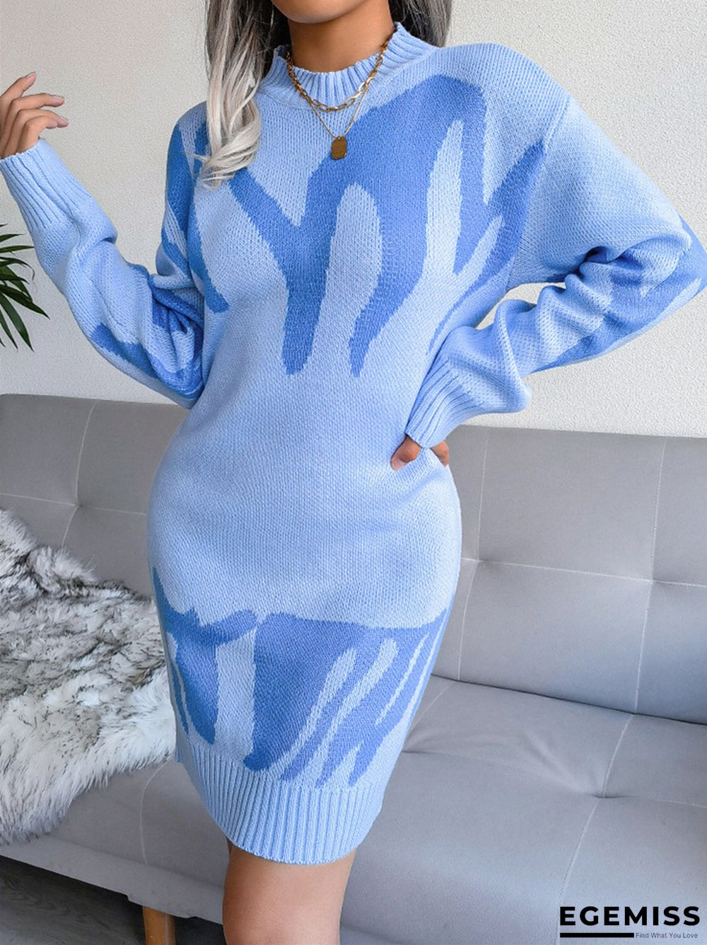 Casual Round Neck Knitted Long Sleeve Dress | EGEMISS