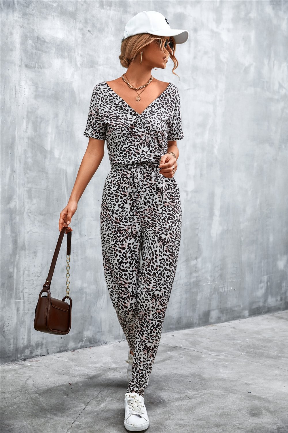 Sexy V-neck Leopard Print Casual Jumpsuit