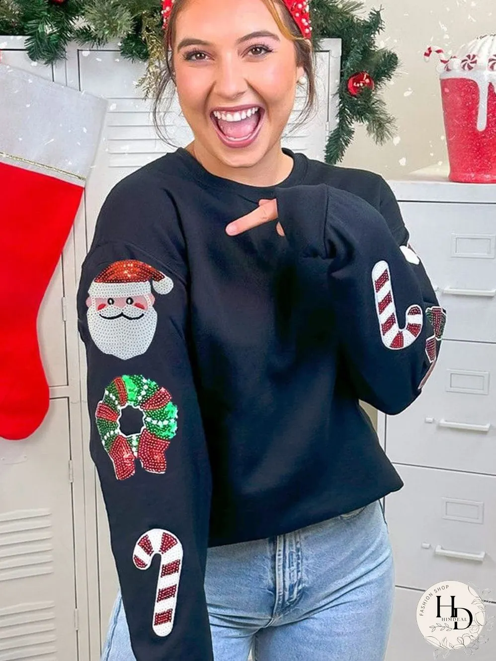 Shimmering Holiday Cheer Black Sweatshirt
