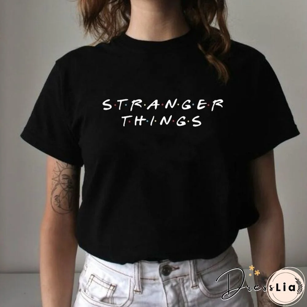 1Pcs Stranger Things Letter Print Plus Size T Shirt Short Sleeve Tees Feme Summe Tops