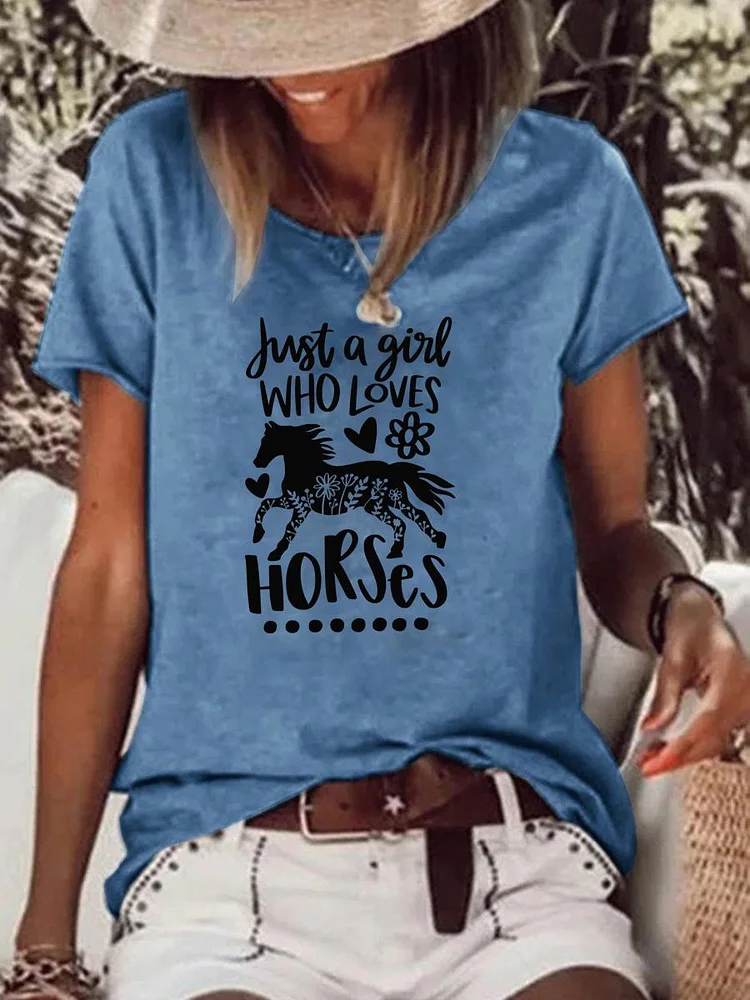 Just a girl who loves horses Raw Hem Tee