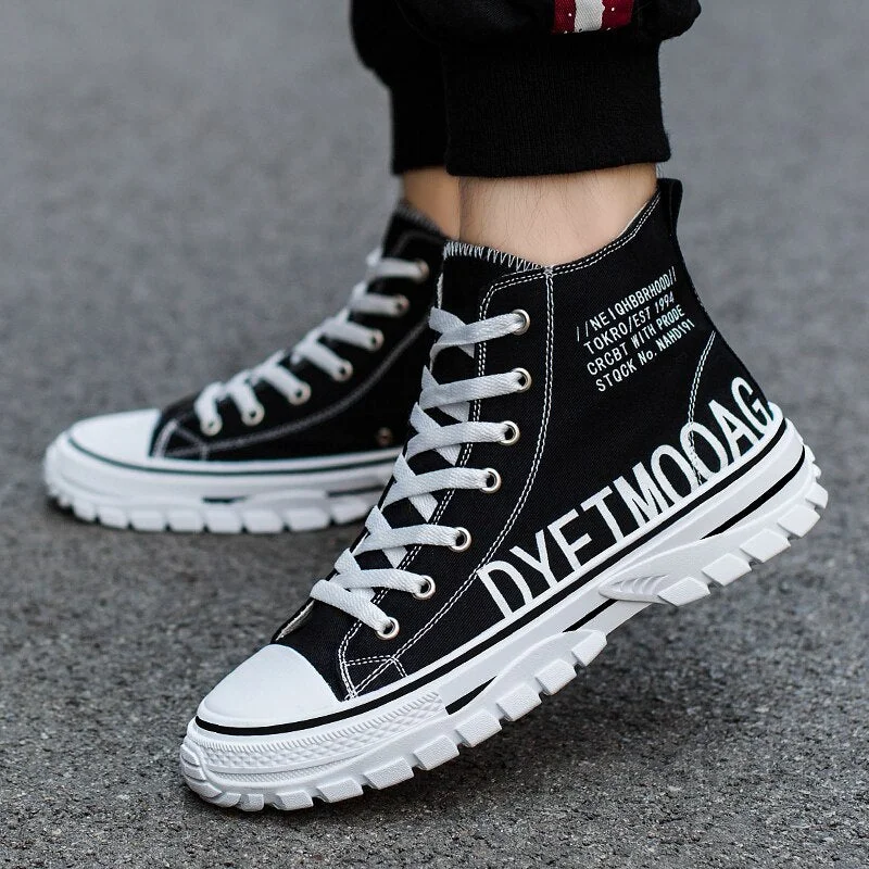 Fashion Men's Canvas Shoes High Top Flat Shoes for Men Blue Black Sneakers Board Shoes Espadrilles Canvas Sneakers Sneakers Men