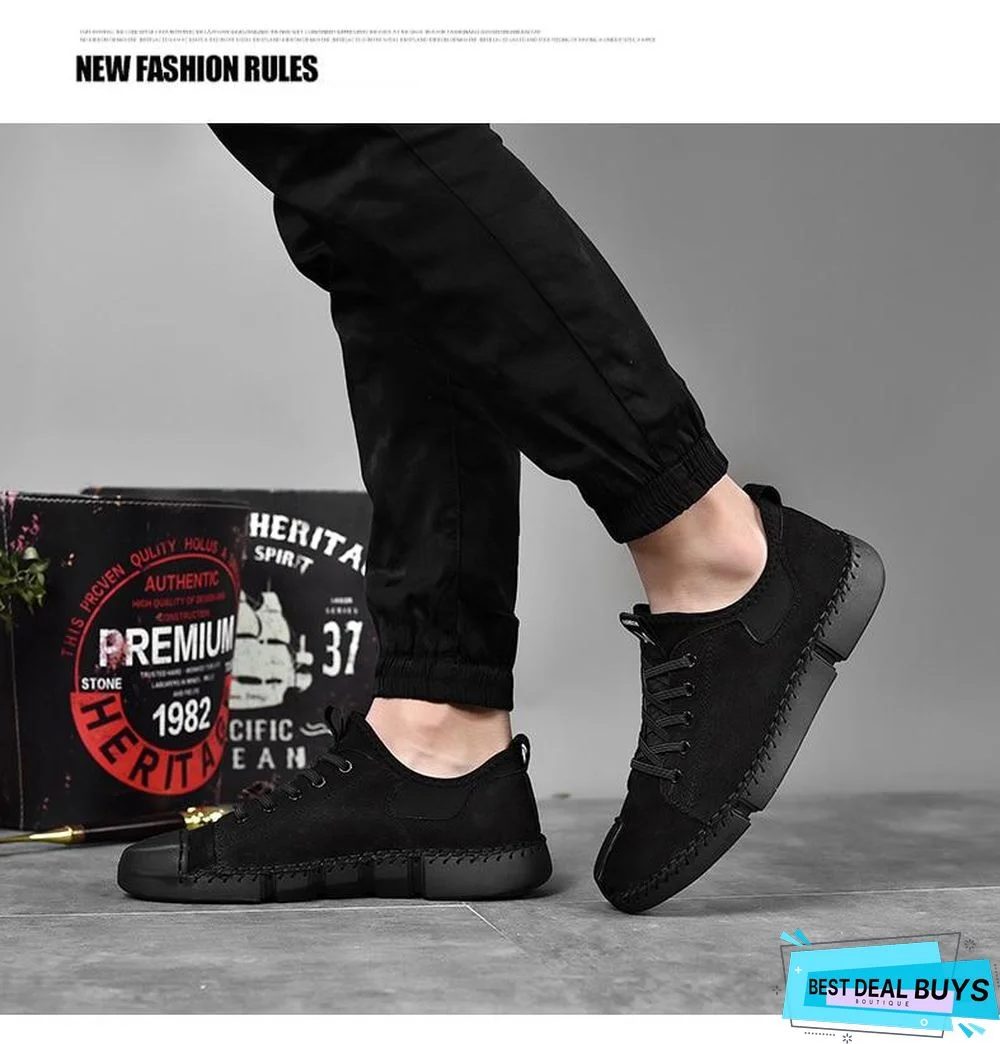 Men Leather Casual Big Size Flats Shoes