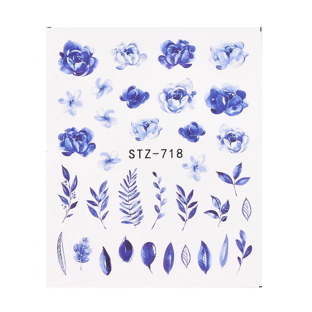 Coloful Flower Leaf 3D Stickers on Nails Decoration Tattoo Water Decals Nail Sticker UV Gel Slider Manicure Wraps-Nail Inspo
