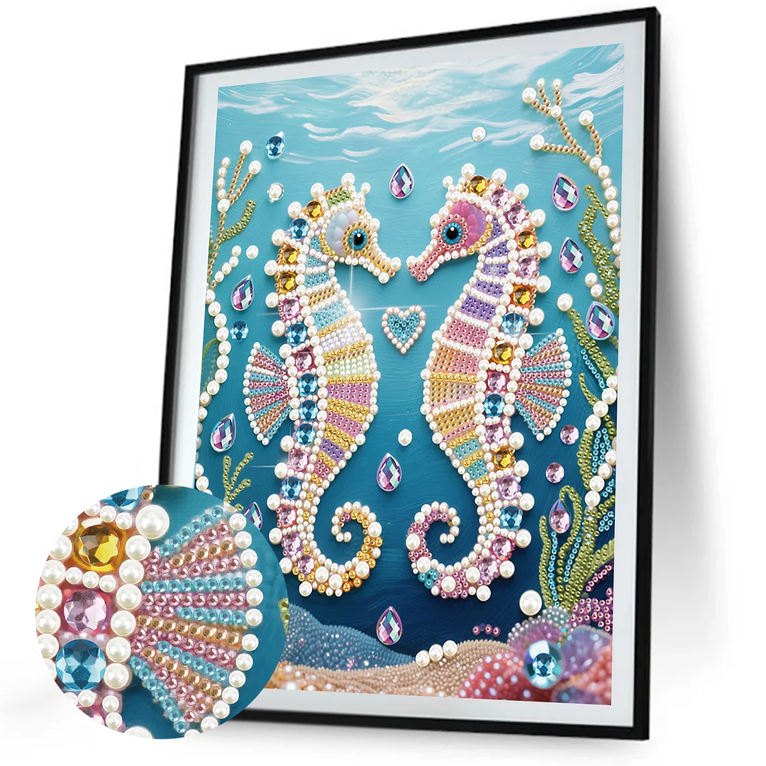Green Seahorse DIY Partial Diamond Pearl Painting Art Kits 30x40cm Special Shape Pearl Gem Paintings Picture Arts Craft for Adults Beginners Home Wall Decor