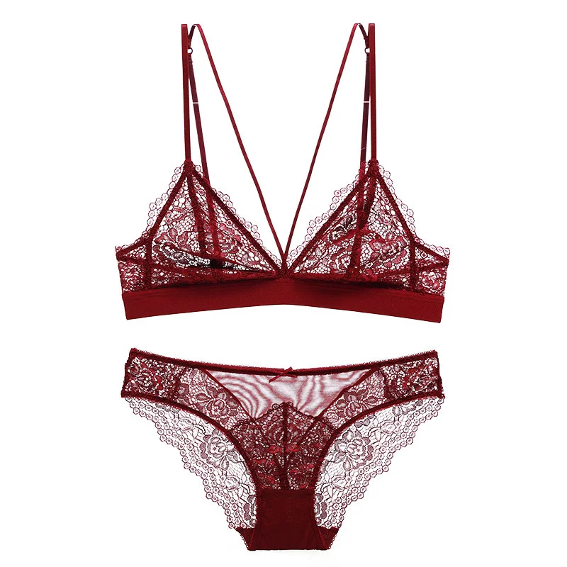 Churchf French Steel-Free Underwear Women's Small Breast Summer Lace Sexy Big Bra Suit Breathable Ultra-Thin Triangle Cup