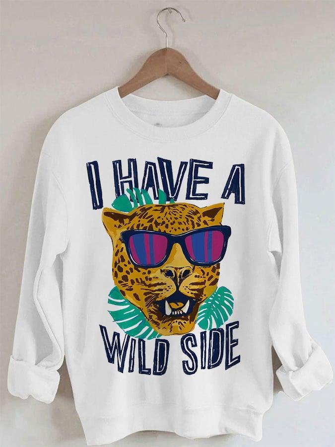 Women's Leopard Head Print Long Sleeve Round Neck Sweatshirt