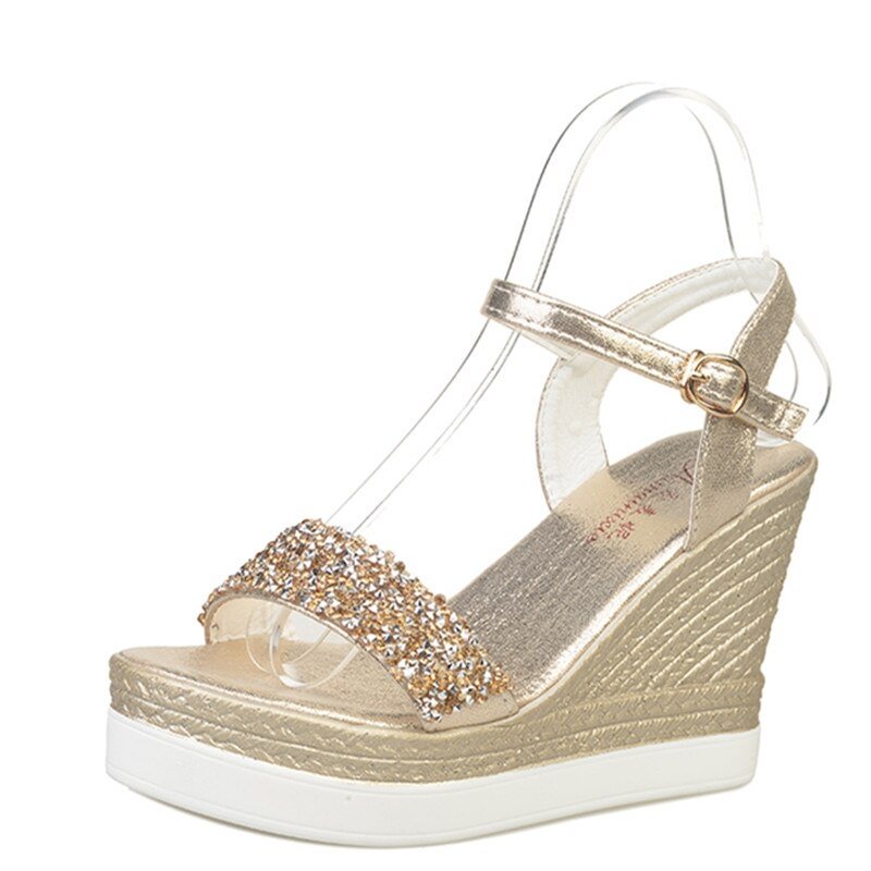 High Heels Sandals Women Shinning Glitter Silver Gold Platform Wedges 2020 Summer Ladies Open Toe Casual Shoes Pumps Hot