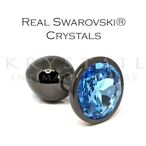 pornhint Pornhint Gunmetal butt plug with Swarovski Aquamarine crystal intimate jewelry, Black metal sex toy booty beads, Mini bullet vibrator for her, Mature