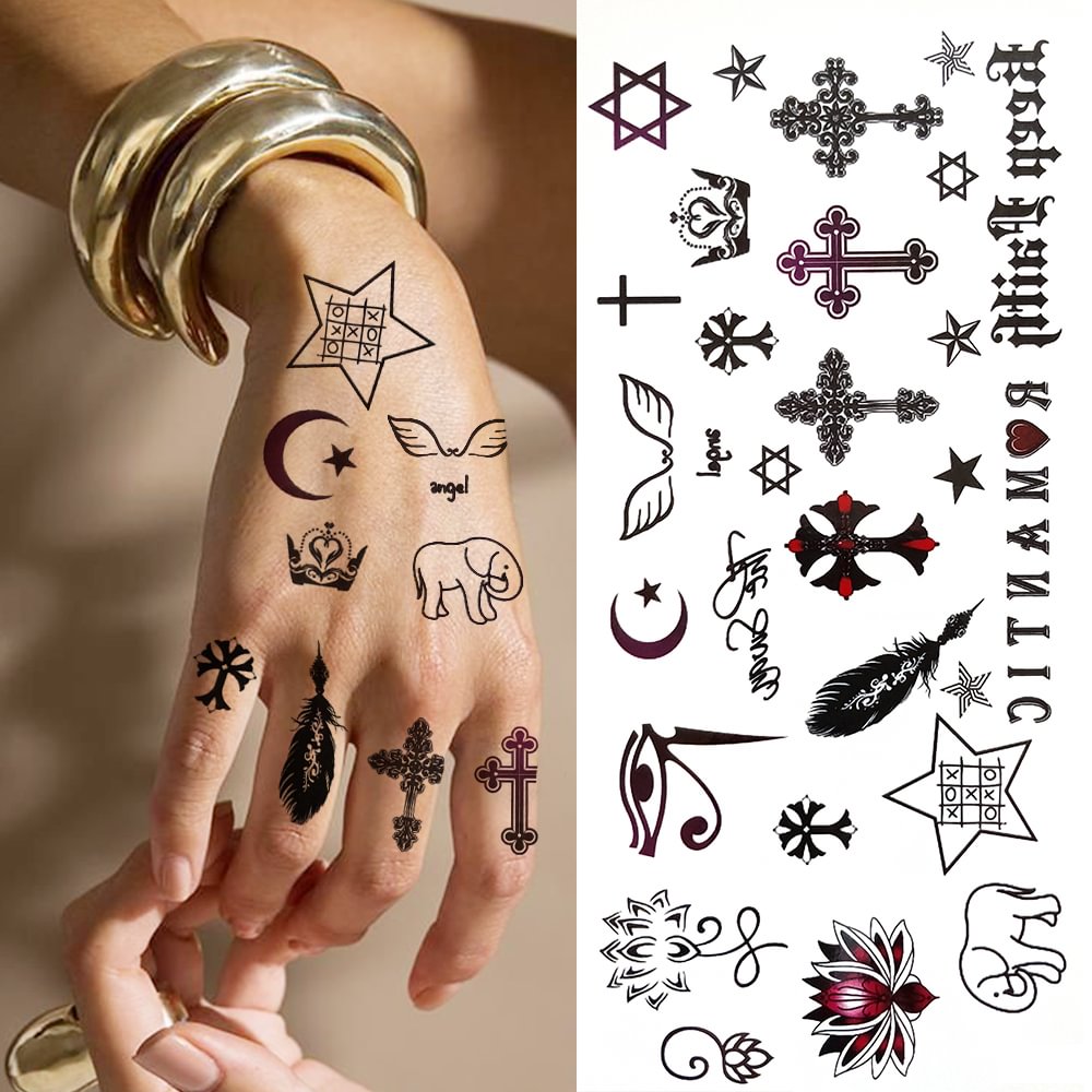 Gingf Sun Infinity Cross Small Temporary Tattoos For Women Kids Men Children Plum Flower Fake Tattoo Finger Tatoos