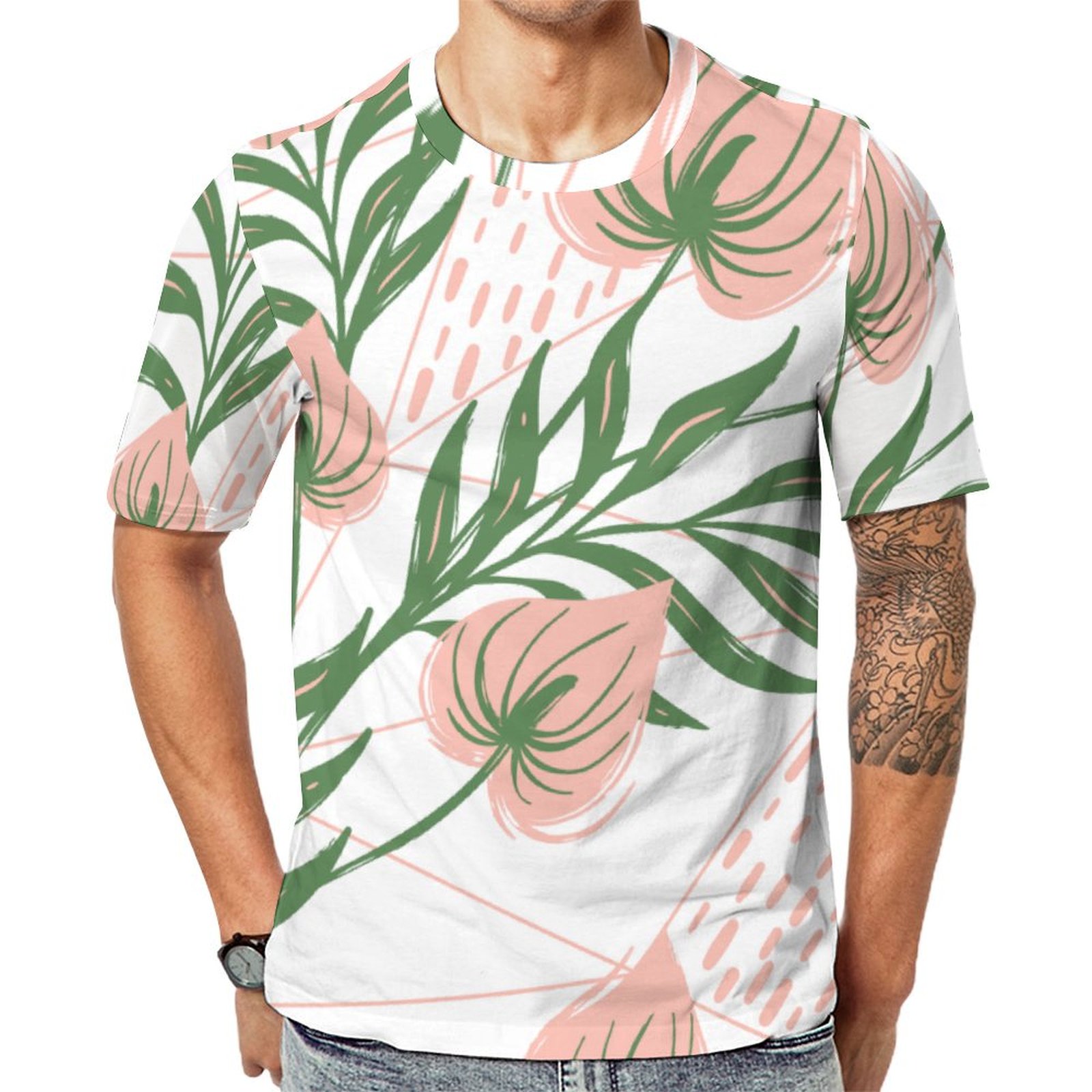 Floral Pink Green Pastel Short Sleeve Print Unisex Tshirt Summer Casual Tees for Men and Women Coolcoshirts