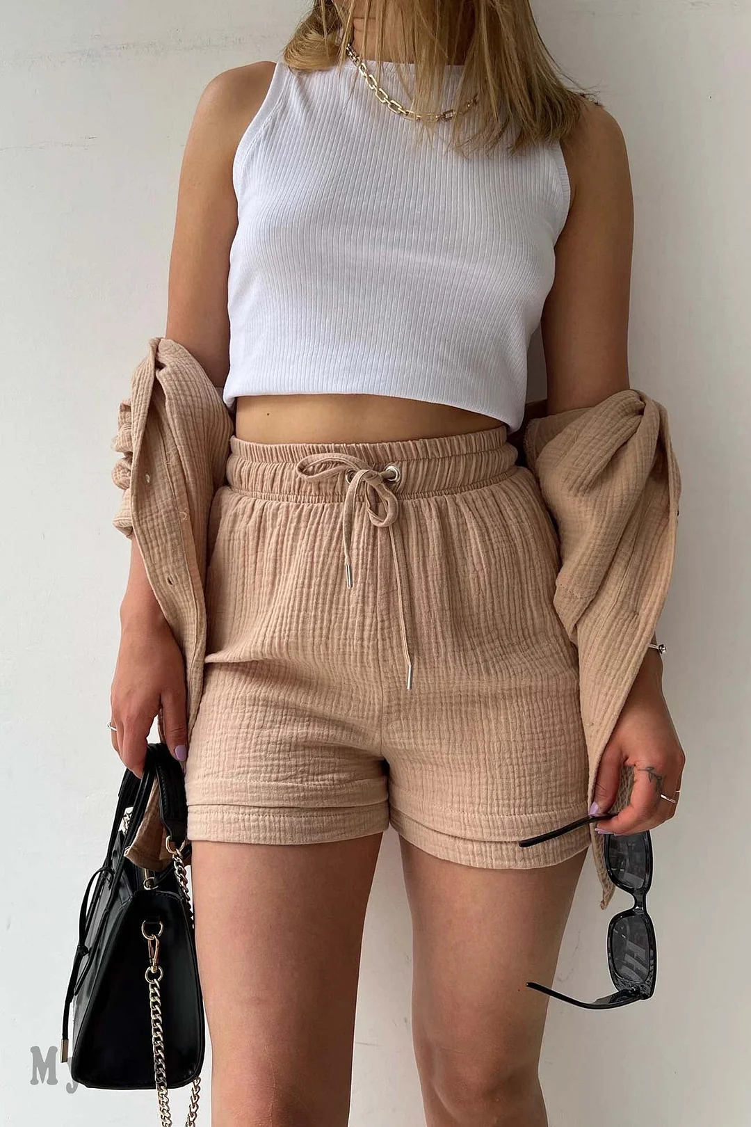 Long sleeve shirt short set