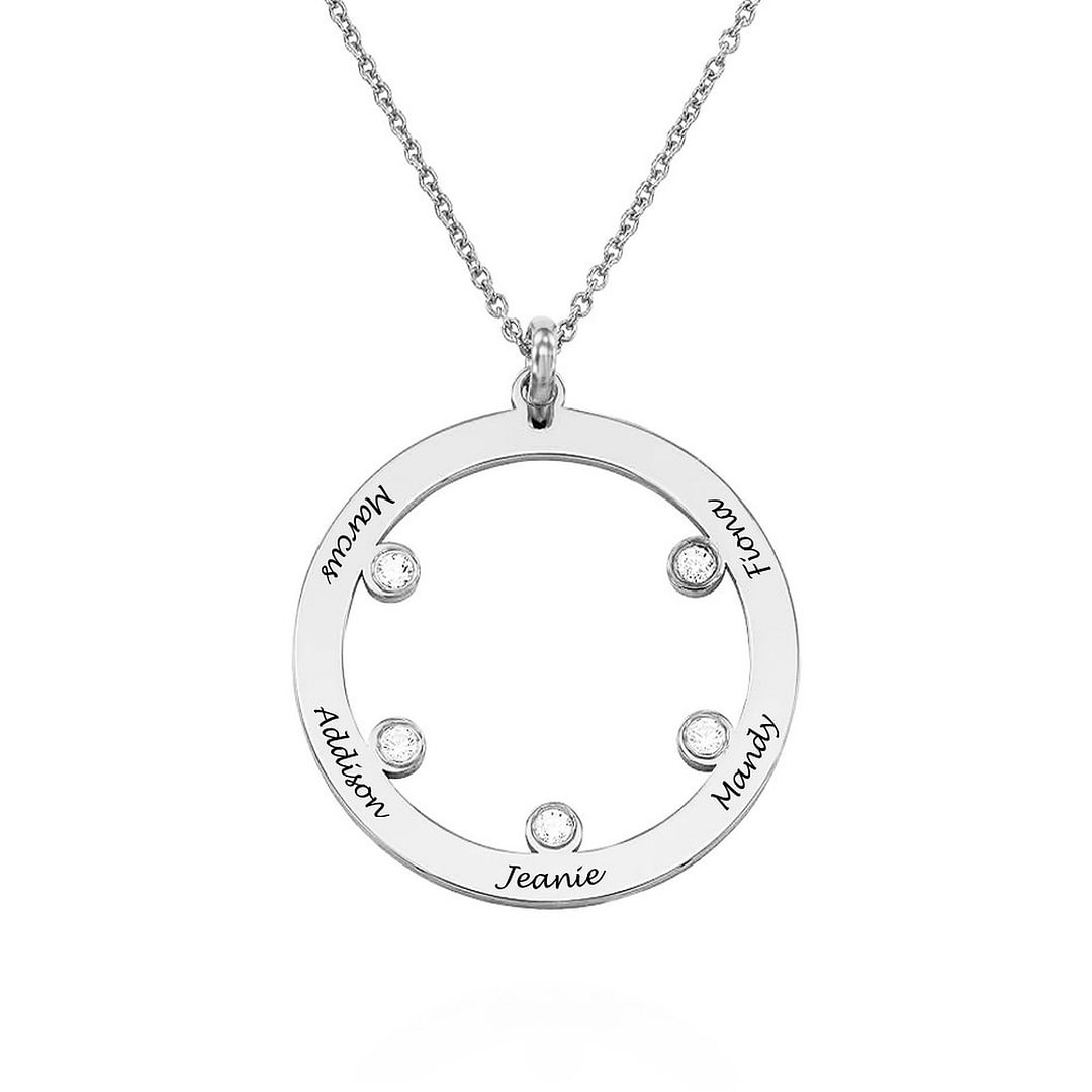 Personalized Names Birthstone Hollow Circle Necklace